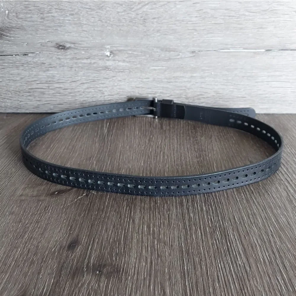 Black Perforated Leather Belt Medium/Large